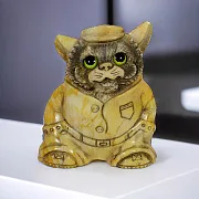 Ручная работа: Скульптура «Котик в кепке» из камня — фотография 1
