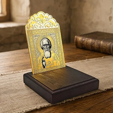Подарочная икона Сергия Радонежского настольная. Златоуст