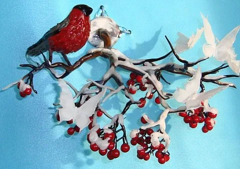 Скульптура «Снегирь» из боросиликатного стекла — необычный подарок